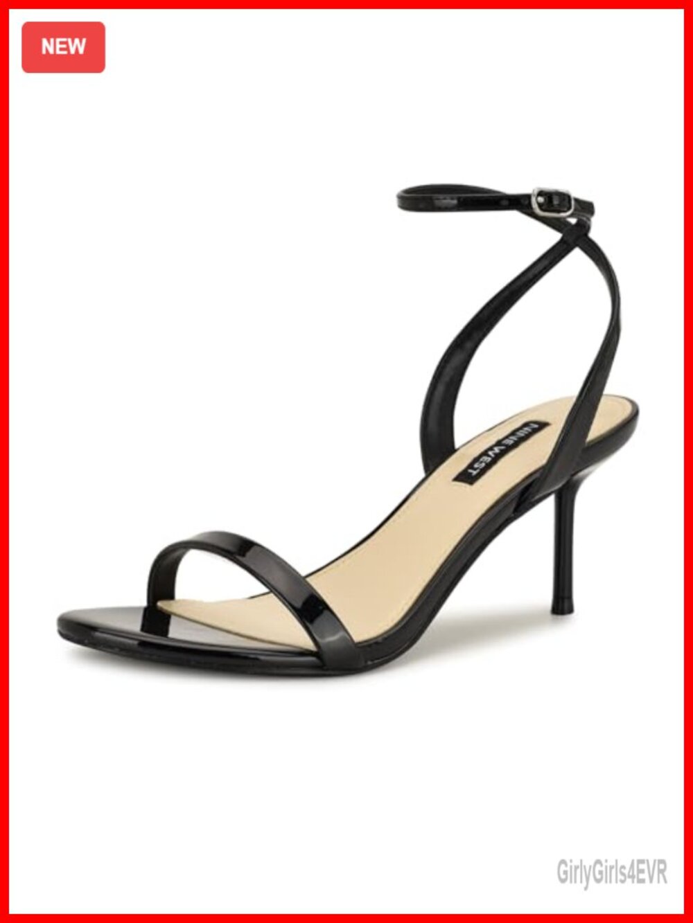 Nine West Waltz Kitten Block Heel Sandal Faux Leather Open Toe Ankle Strap